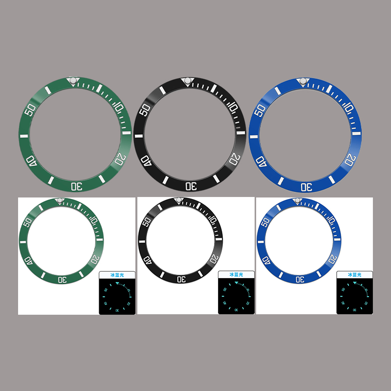Watch Bezel Insert Ceramic Luminous - Zielono-niebieska świecąca skośna ceramiczna luneta 38mm*30.7mm