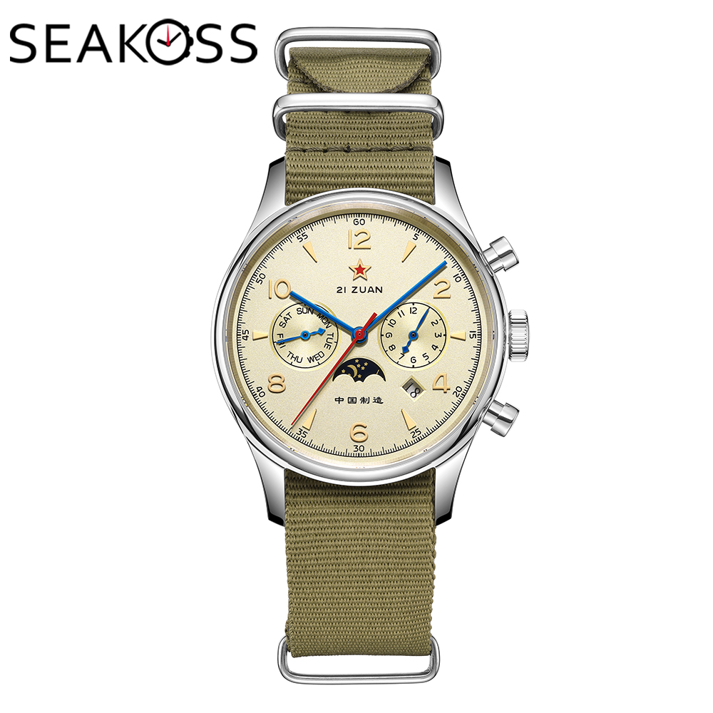 Chronograph Mechanical Watch Seagull 1963 - Zegarek męski SEAKOSS Pilot, automatyczny mechaniczny