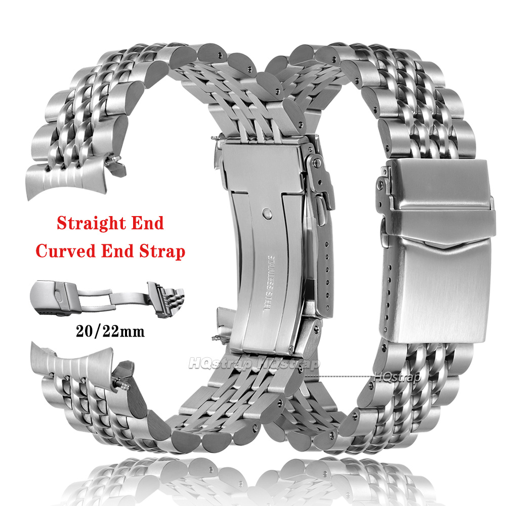Solid Stainless Steel Watch Bracelet Jubilee - Prosty/Zakrzywiony Koniec Pasek do Zegarka ze