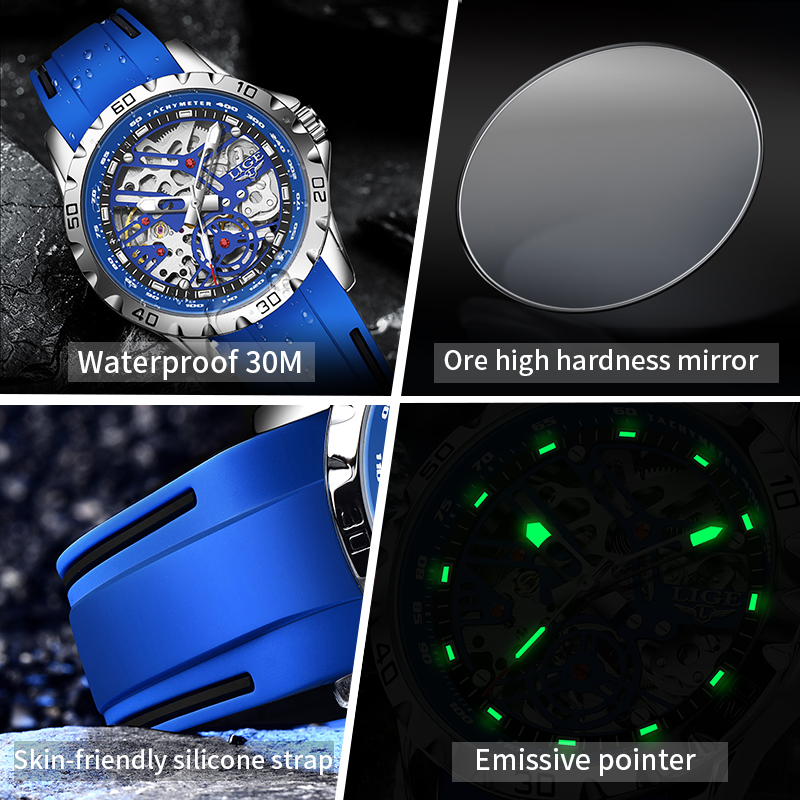 LIGE Top marka luksusowy mecha – Skeleton Automatic Watch Luxury Tourbillon recenzja i cena
