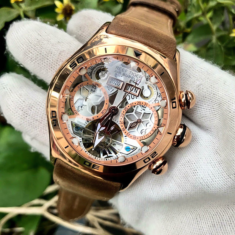 Reef Tiger/rt dla mężczyzn zeg – Skeleton Automatic Watch Luxury Tourbillon recenzja i cena